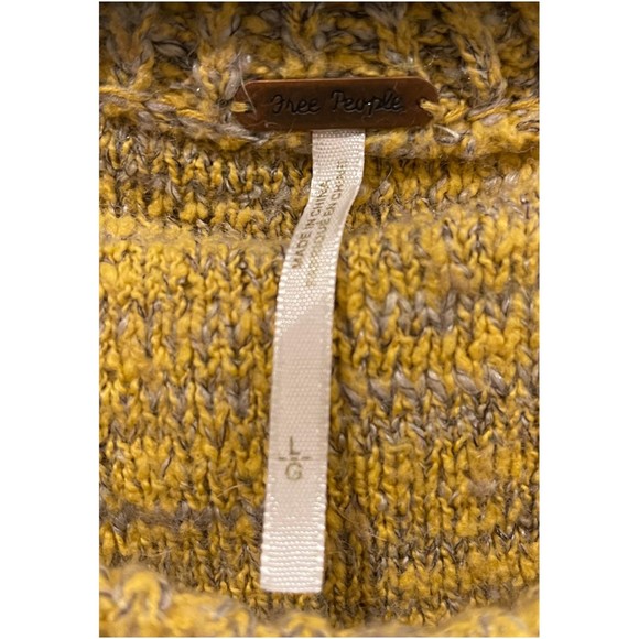 FREE PEOPLE Knit Pockets Yellow Grey Sweater - Picture 3 of 5